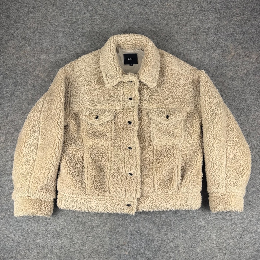 Rails Trucker Cream Teddy Button Front Jacket Pockets Womens Medium M